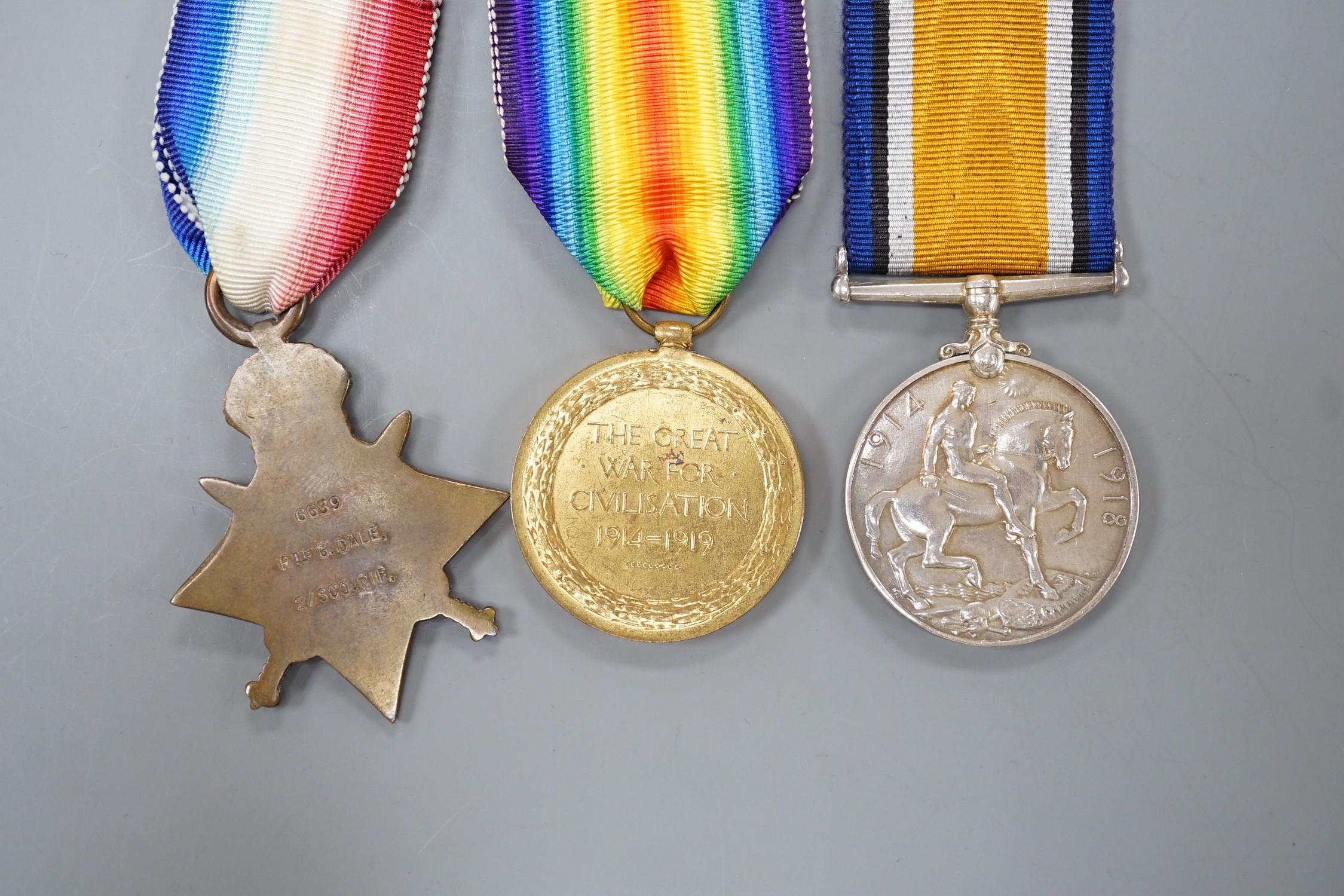 A WWI Mons star trio to 6689 PTE. G. DALE. SCO. RIF.